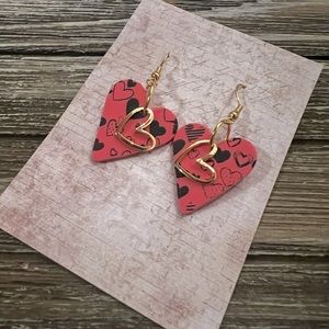 Soft pink polymer clay Valentine dangle earrings